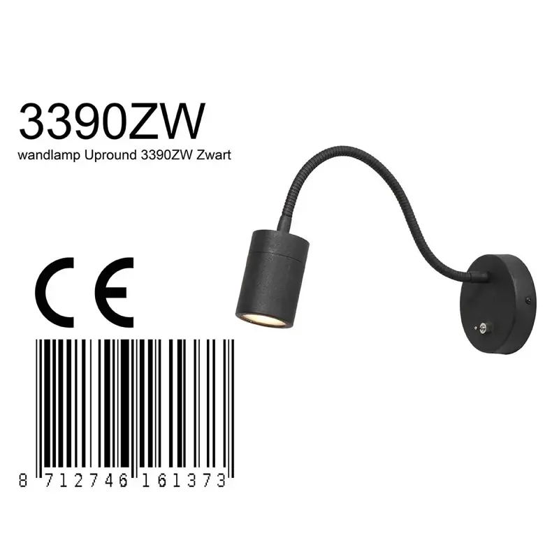 Foto 7 Wandlamp Upround 3390ZW Zwart Upround 3390ZW