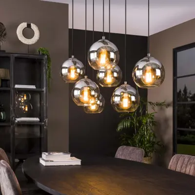 Foto van Hanglamp Bubble Shade 7 lichts Zilver Smoke