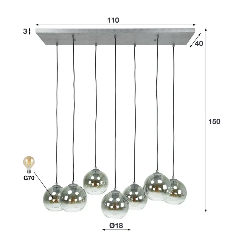 Foto 4 Hanglamp Bubble Shade 7 lichts Zilver Smoke