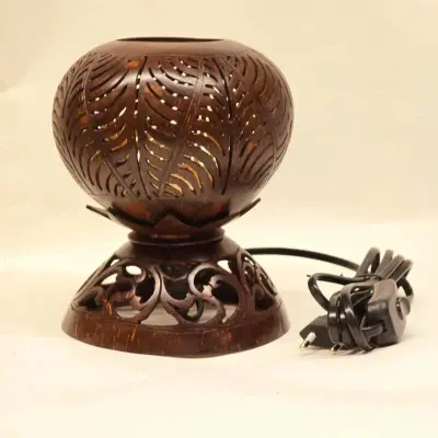 Foto van Nachtkastlampje sfeerlamp kokosnoot luxe tak op voetje e27