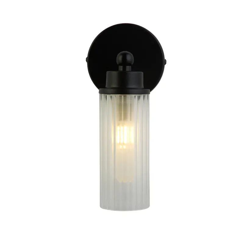 Foto 1 Imperial 1Lt Wall Light, Matt Black Metal & Clear Ribbed Gla