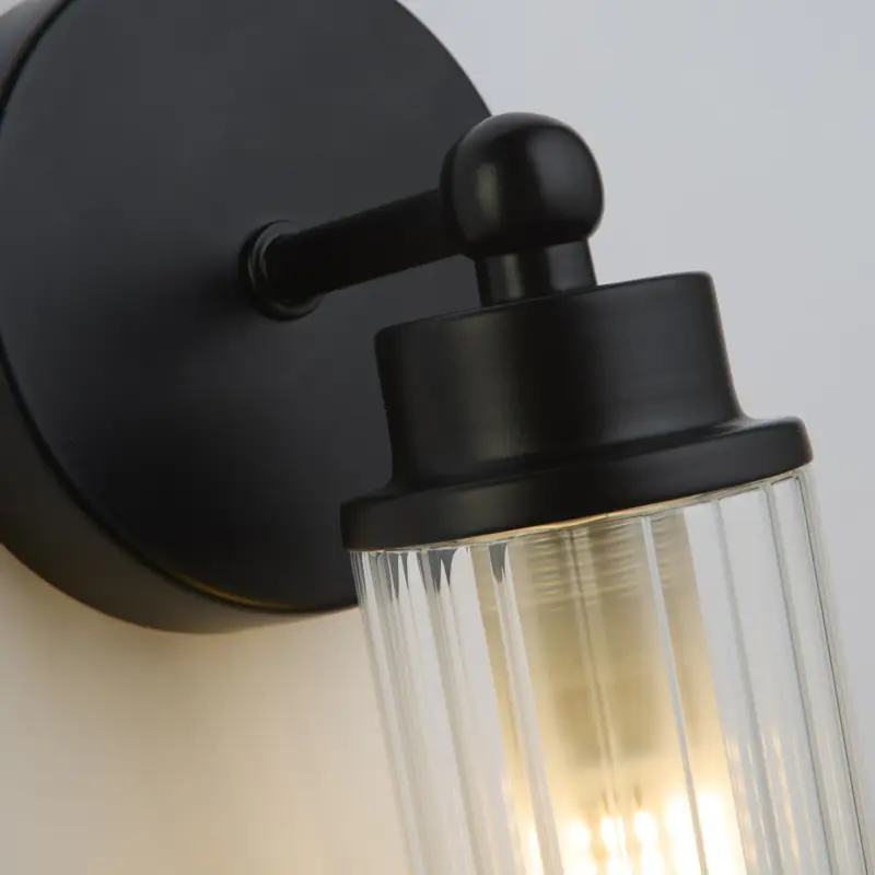 Foto 3 Imperial 1Lt Wall Light, Matt Black Metal & Clear Ribbed Gla
