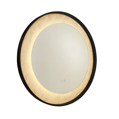 Foto van Luxo LED Mirror, Matt Black Metal with Marble Effect