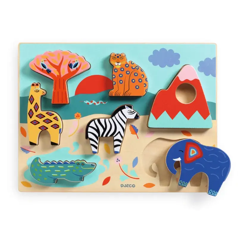 Foto 1 Djeco houten puzzel Savanne