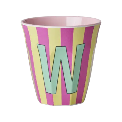 Foto van Melamine alfabet stripe Pink W