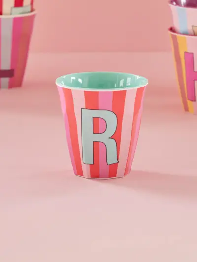 Foto van Melamine alfabet stripe Pink R