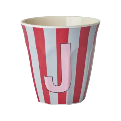 Foto van Melamine alfabet stripe Pink J