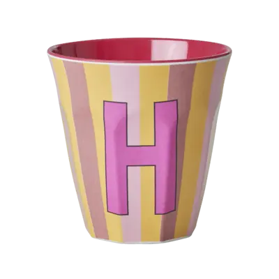 Foto van Melamine alfabet stripe Pink H
