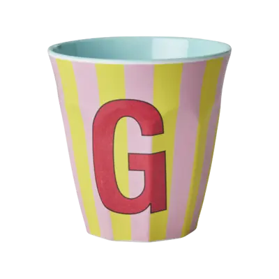 Foto van Melamine alfabet stripe Pink G