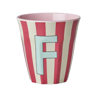 Foto van Melamine alfabet stripe Pink F