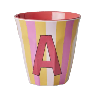 Foto van Melamine alfabet stripe Pink A