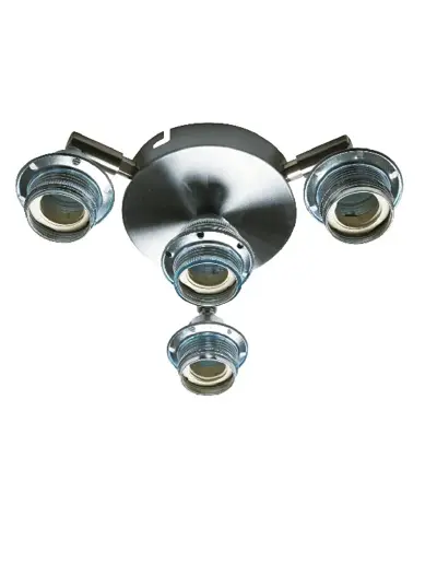 Foto van Plafondhouder 3 x e27 40w verstelbaar + 1x e27 voor kap RVS