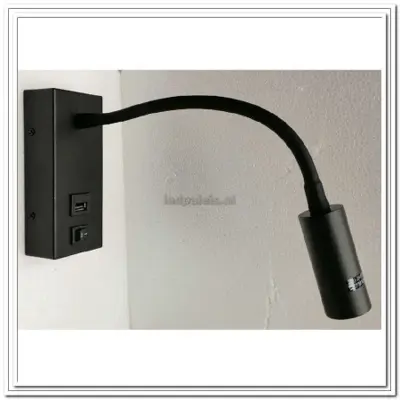 Foto van Wandspot LED met usb oplader zwart 3w 2700k rechthoek