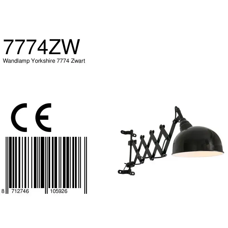 Foto 8 Wandlamp Yorkshire 7774 Zwart Yorkshire 7774ZW