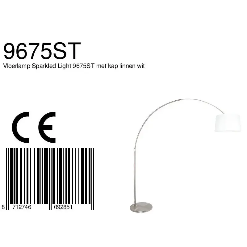Foto 7 Vloerlamp Sparkled Light 7268ST+K1001QS Staal-Wit Linnen Sparkled Light 9675ST