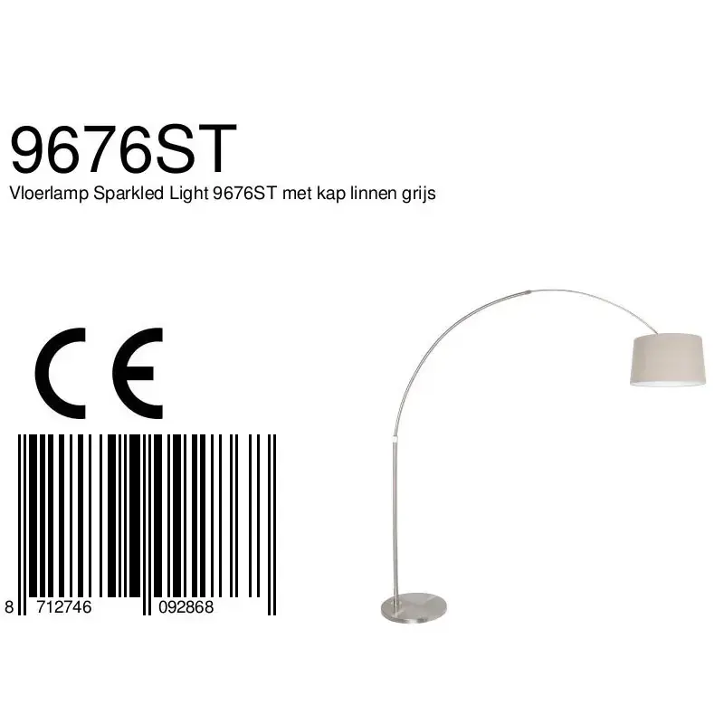 Foto 6 Vloerlamp Sparkled Light 7268ST+K1001RS Staal-Grijs Linnen Sparkled Light 9676ST