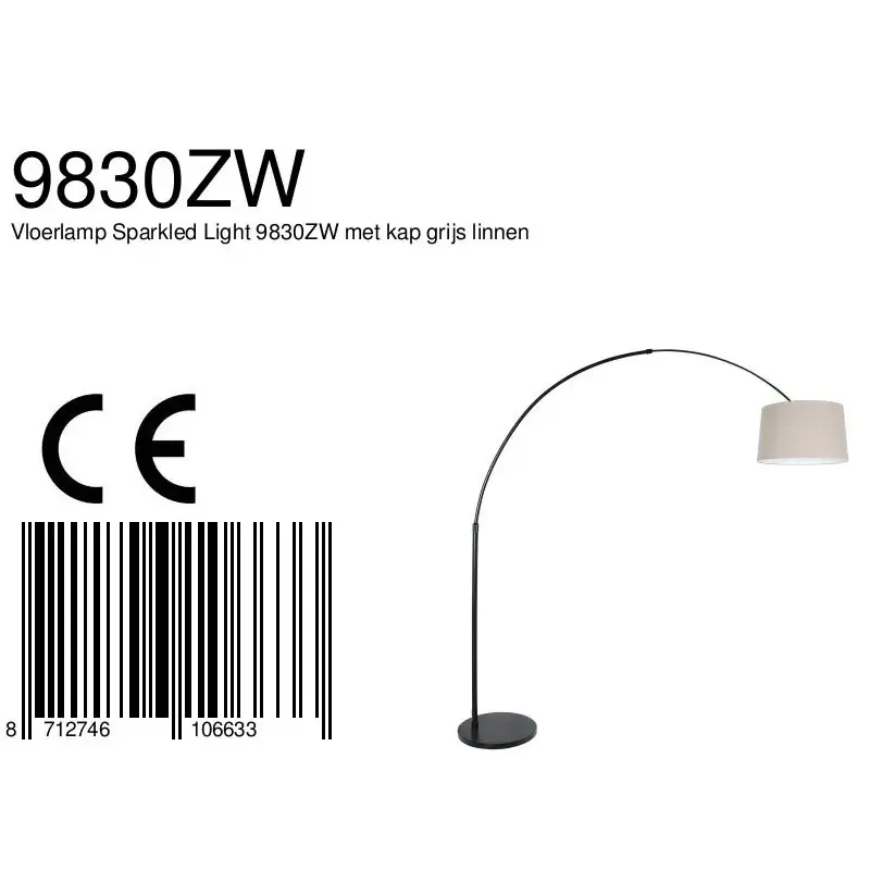 Foto 7 Vloerlamp Sparkled Light 7268ZW+K1001RS Zwart-Grijs Linnen Sparkled Light 9830ZW