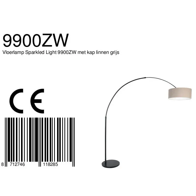Foto 6 Vloerlamp Sparkled Light 7268ZW+K1066RS Zwart-Grijs Linnen Sparkled Light 9900ZW