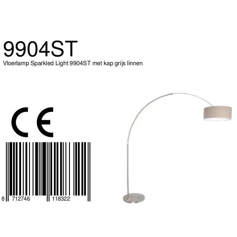 Foto 7 Vloerlamp Sparkled Light 7268ST+K1066RS Staal+Grijs Linnen Sparkled Light 9904ST