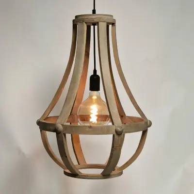 Foto van Hanglamp Kroonluchter zakkroon Treccia Tricia Hout open 60x40cm