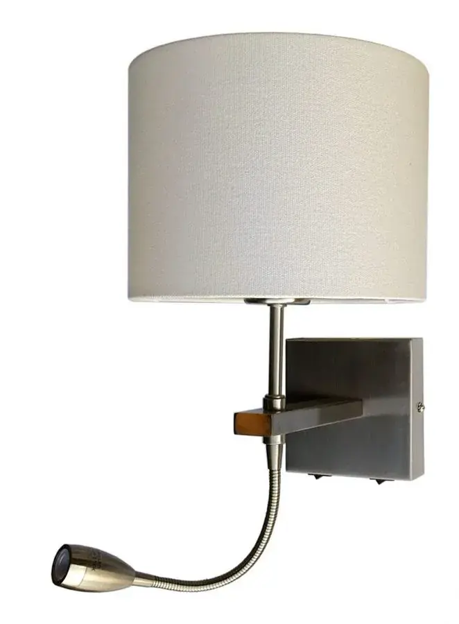 Foto 1 Quad wandlamp staal 2- lichts WB 81009 ST + K20/15 WI staal witte kap 15 cm