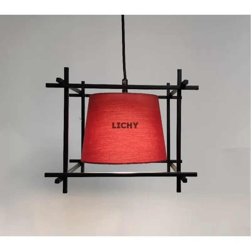 Foto 1 Hanglamp Ernie zwart met rode kap 1 lichts