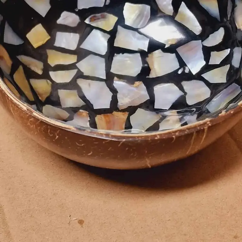 Foto 2 Kokosnoot bakje schelpen en geschilderd mozaiek
