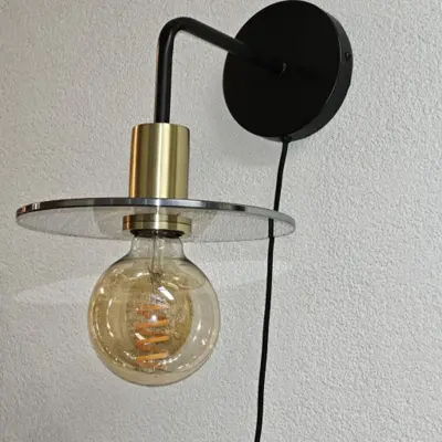 Foto van Disk wandlamp messing zwart met snoer