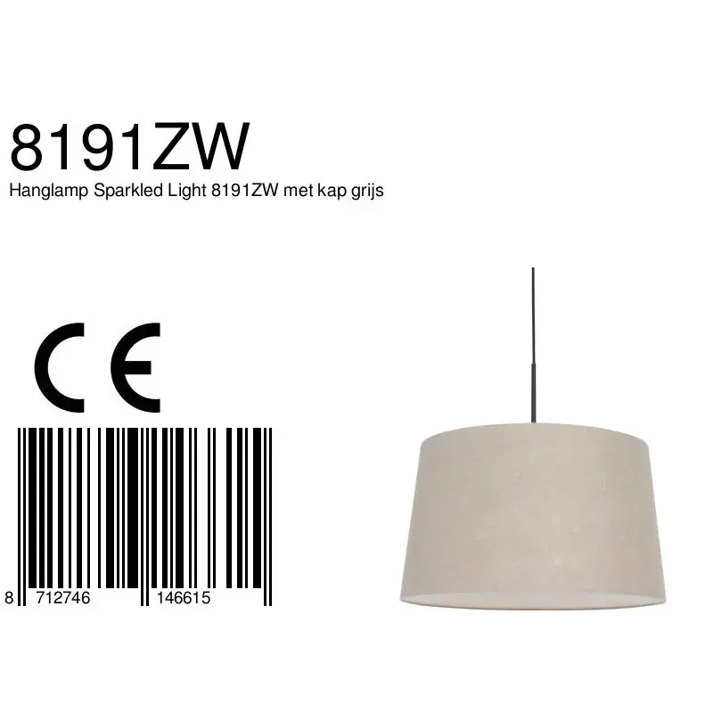 Foto 6 Hanglamp Sparkled Light 3602ZW+K1001RS Zwart-Grijs Linnen Sparkled Light 8191ZW