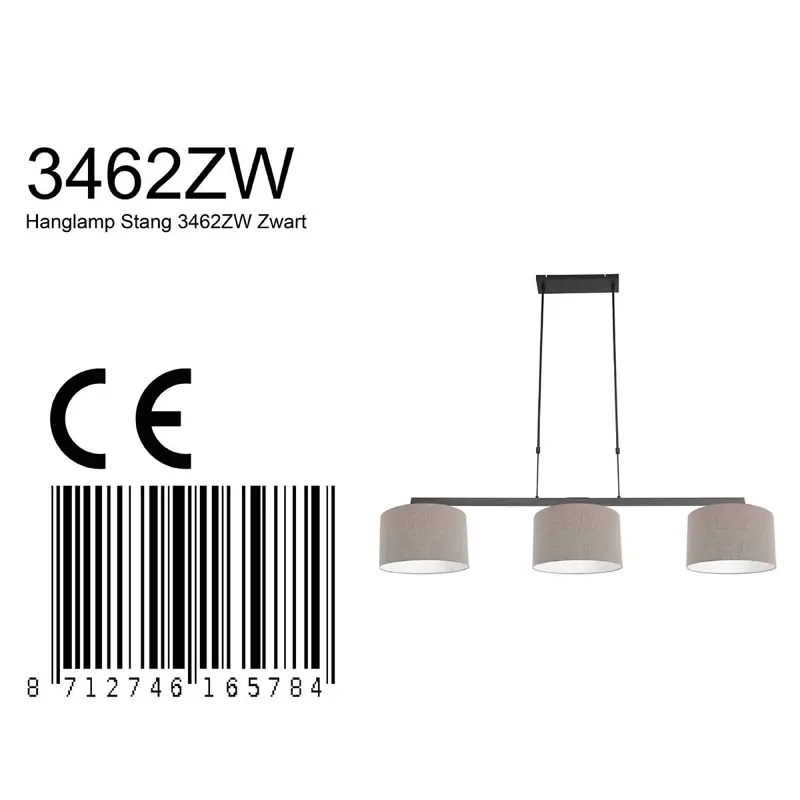 Foto 7 Hanglamp Stang 3462ZW Zwart + Kap Grijs Linnen Stang 3462ZW