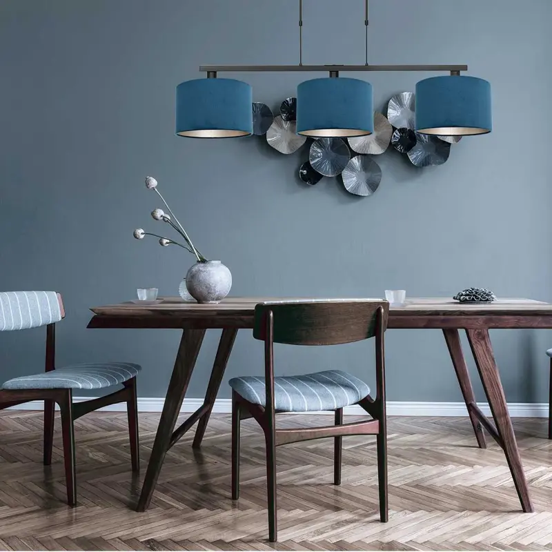 Foto 2 Hanglamp Stang 3464ZW Zwart + Kap Velours Blauw Stang 3464ZW