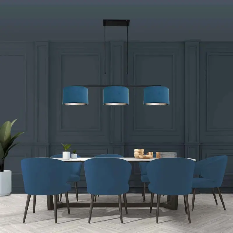 Foto 3 Hanglamp Stang 3464ZW Zwart + Kap Velours Blauw Stang 3464ZW