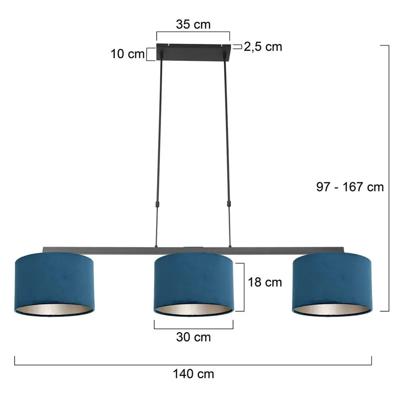 Foto 7 Hanglamp Stang 3464ZW Zwart + Kap Velours Blauw Stang 3464ZW