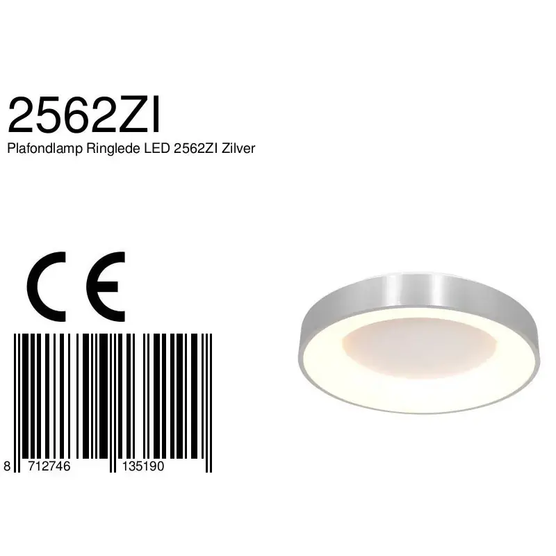 Foto 5 Plafondlamp Ringlede 2562ZI Zilver Ø38cm Ringlede 2562ZI