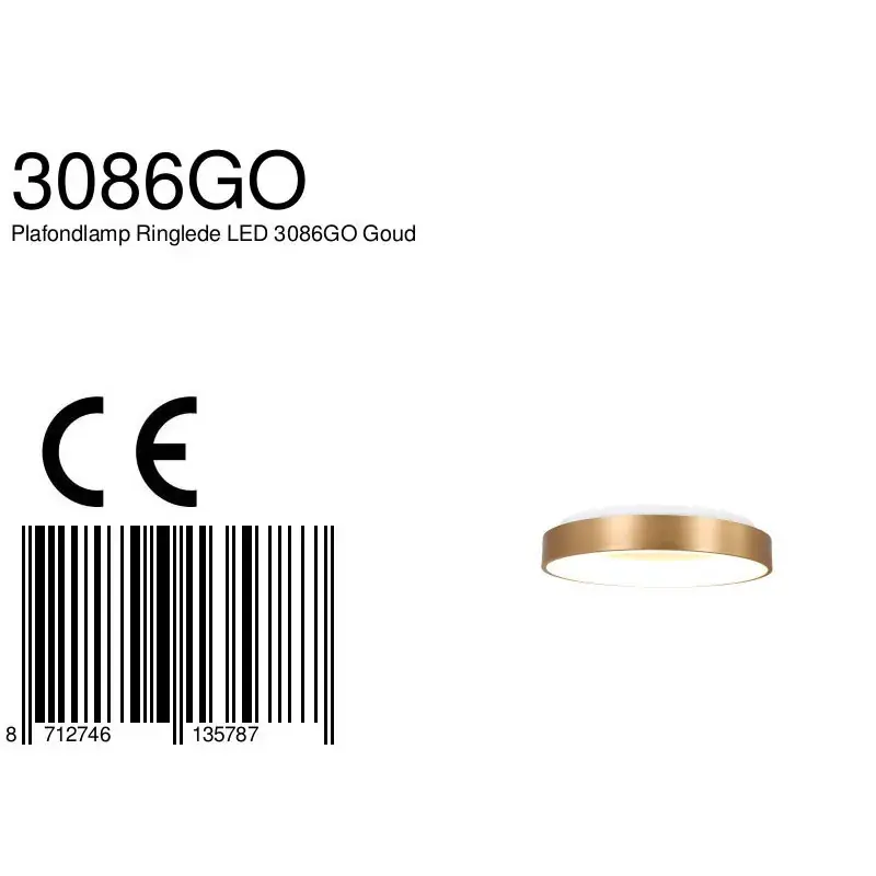 Foto 6 Plafondlamp Ringlede 3086GO Goud Ø30cm Ringlede 3086GO