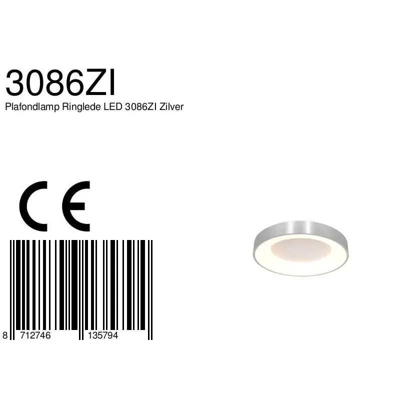 Foto 5 Plafondlamp Ringlede 3086ZI Zilver Ø30cm Ringlede 3086ZI