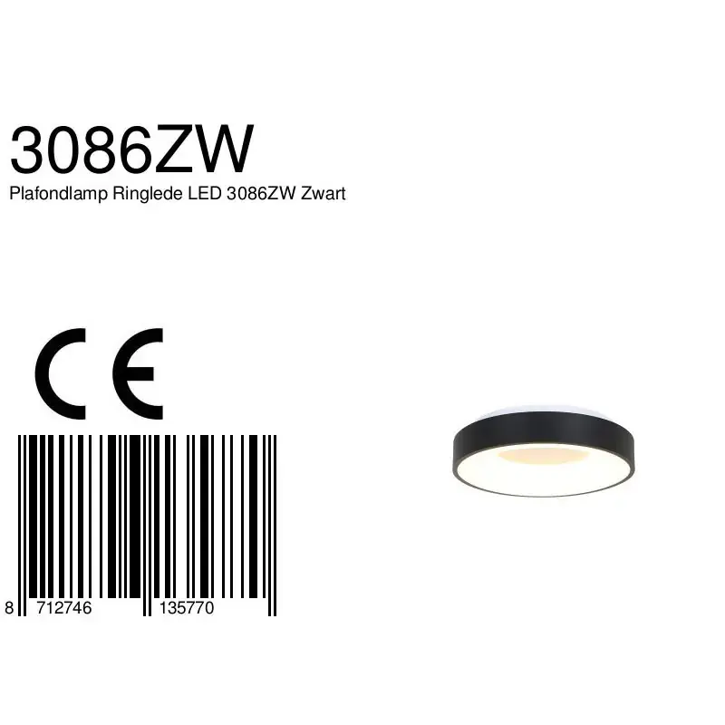 Foto 7 Plafondlamp Ringlede 3086ZW Zwart Ø30cm Ringlede 3086ZW