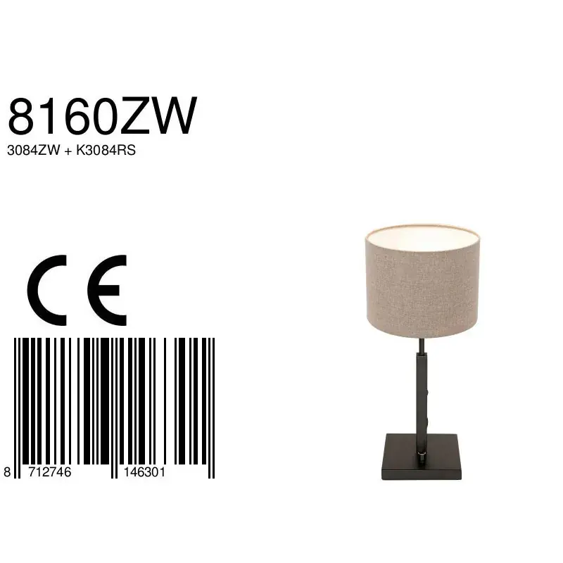 Foto 6 Tafellamp Stang 8160ZW Zwart + Grijs Linnen Stang 8160ZW