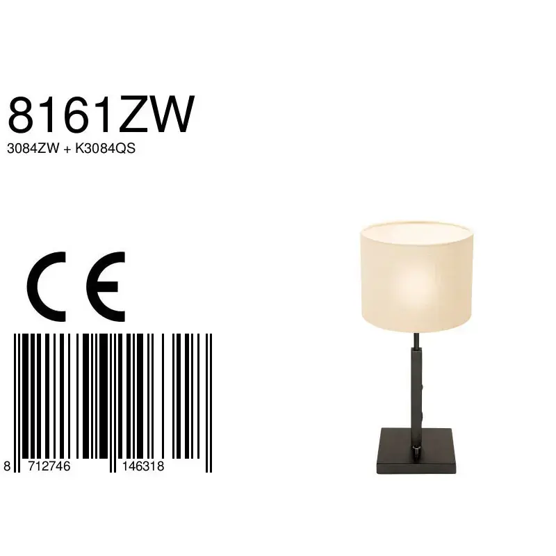 Foto 6 Tafellamp Stang 8161ZW Zwart + Wit linnen kap Stang 8161ZW