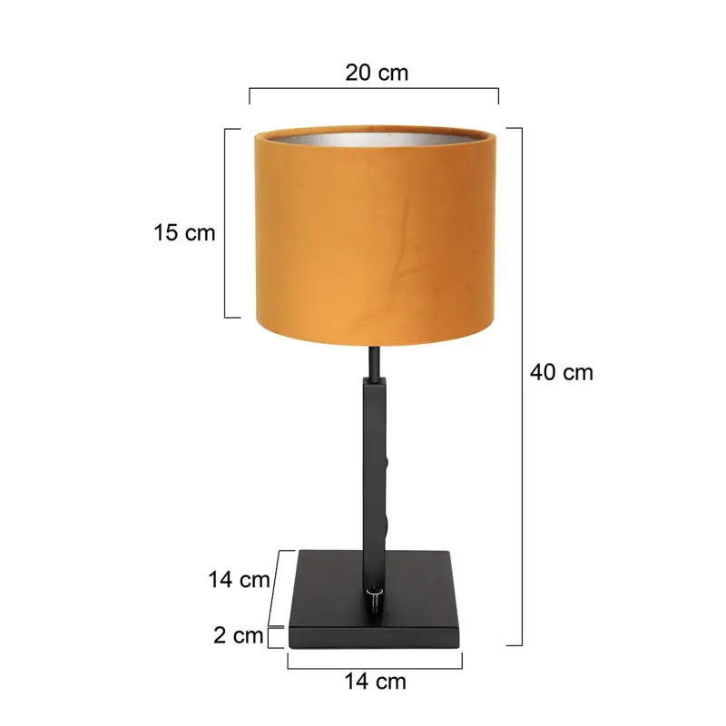 Foto 5 Tafellamp Stang 8164ZW Zwart + Velours Gouden kap Stang 8164ZW