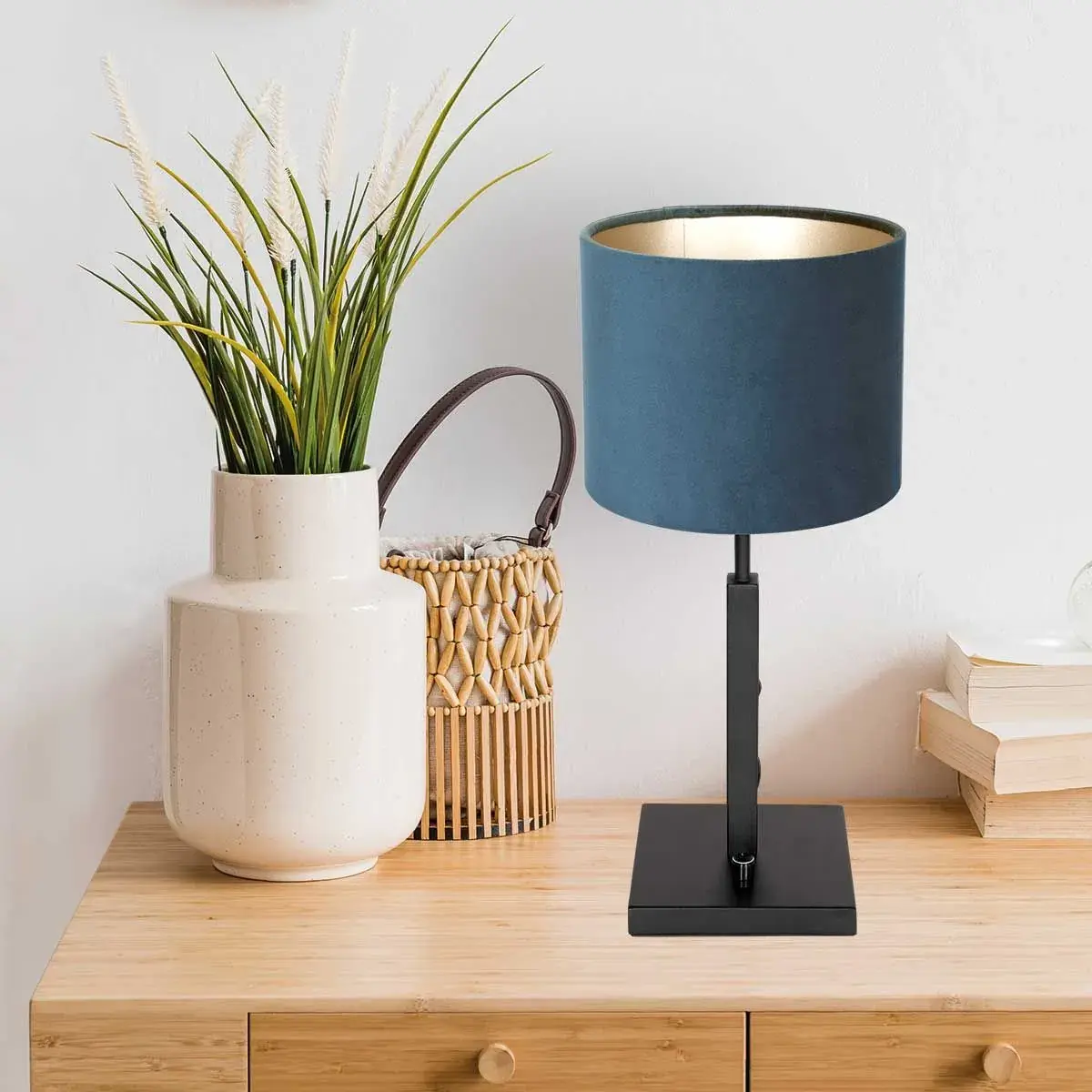 Foto 2 Tafellamp Stang 8249ZW Zwart + Kap Velours Blauw Stang 8249ZW