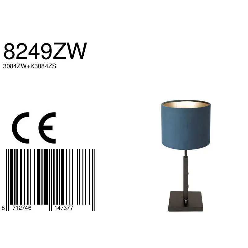 Foto 7 Tafellamp Stang 8249ZW Zwart + Kap Velours Blauw Stang 8249ZW