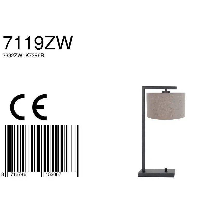 Foto 6 Tafellamp Stang 7119ZW Zwart + Kap Grijs Linnen Stang 7119ZW