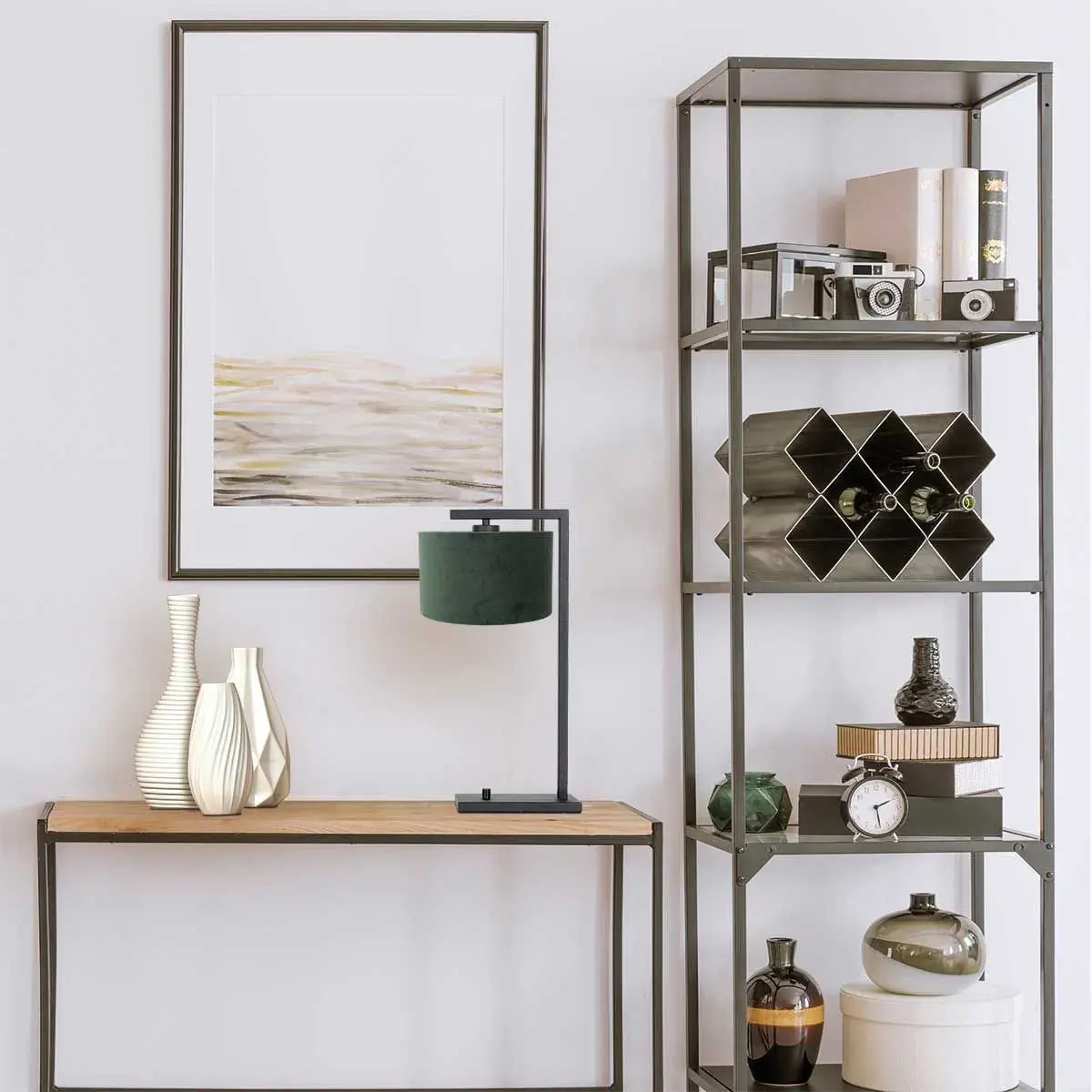 Foto 2 Tafellamp Stang 7121ZW Zwart + Kap Velours Groen Stang 7121ZW