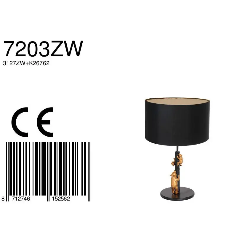 Foto 6 Tafellamp Animaux 3127ZW+K26762S Zwart-Zwart Linnen Animaux 7203ZW