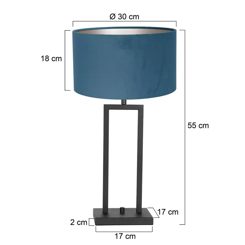 Foto 6 Tafellamp Stang 8215ZW Zwart + Kap Velours Blauw Stang 8215ZW