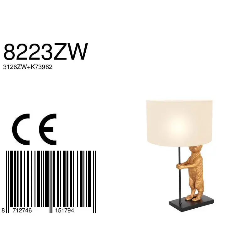 Foto 6 Tafellamp Animaux 3126ZW+K73962S Zwart-Wit Chintz Animaux 8223ZW
