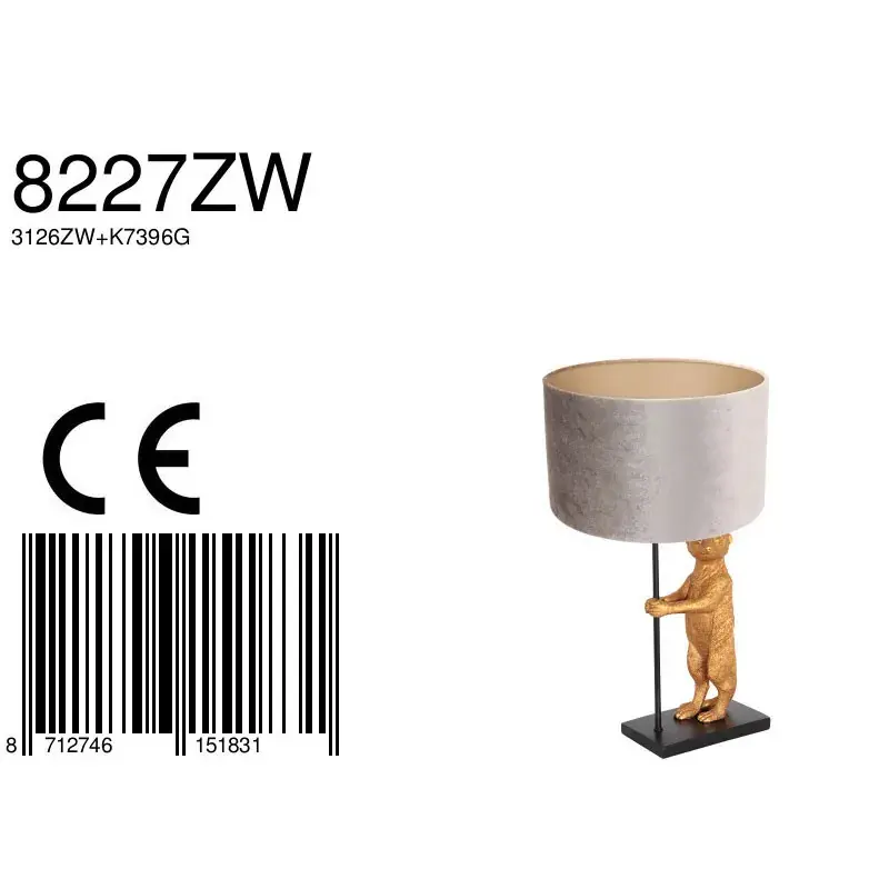 Foto 6 Tafellamp Amimaux 3126ZW+K7396GS Zwart-Fluweel Zilver Animaux 8227ZW
