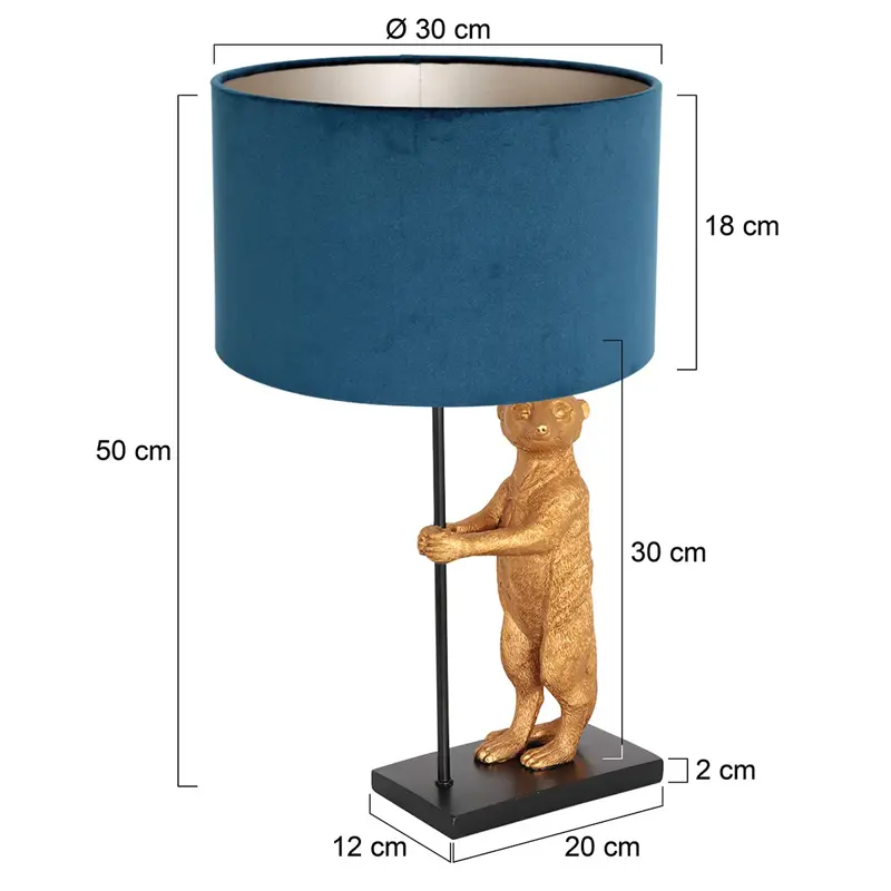 Foto 5 Tafellamp Animaux 3126ZW+K7396ZS Zwart-Fluweel Blauw Animaux 8229ZW