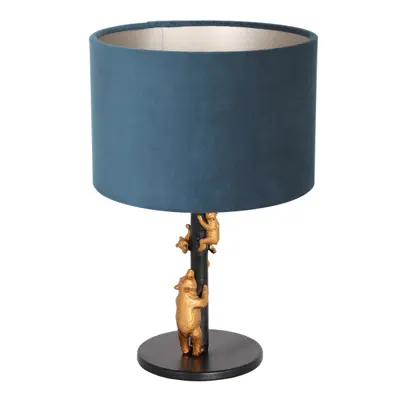 Foto van Tafellamp Animaux 3127ZW+K3084Z Zwart-Fluweel Blauw Animaux 8236ZW